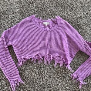 Worn Once Purple Distressed Knit Sweater